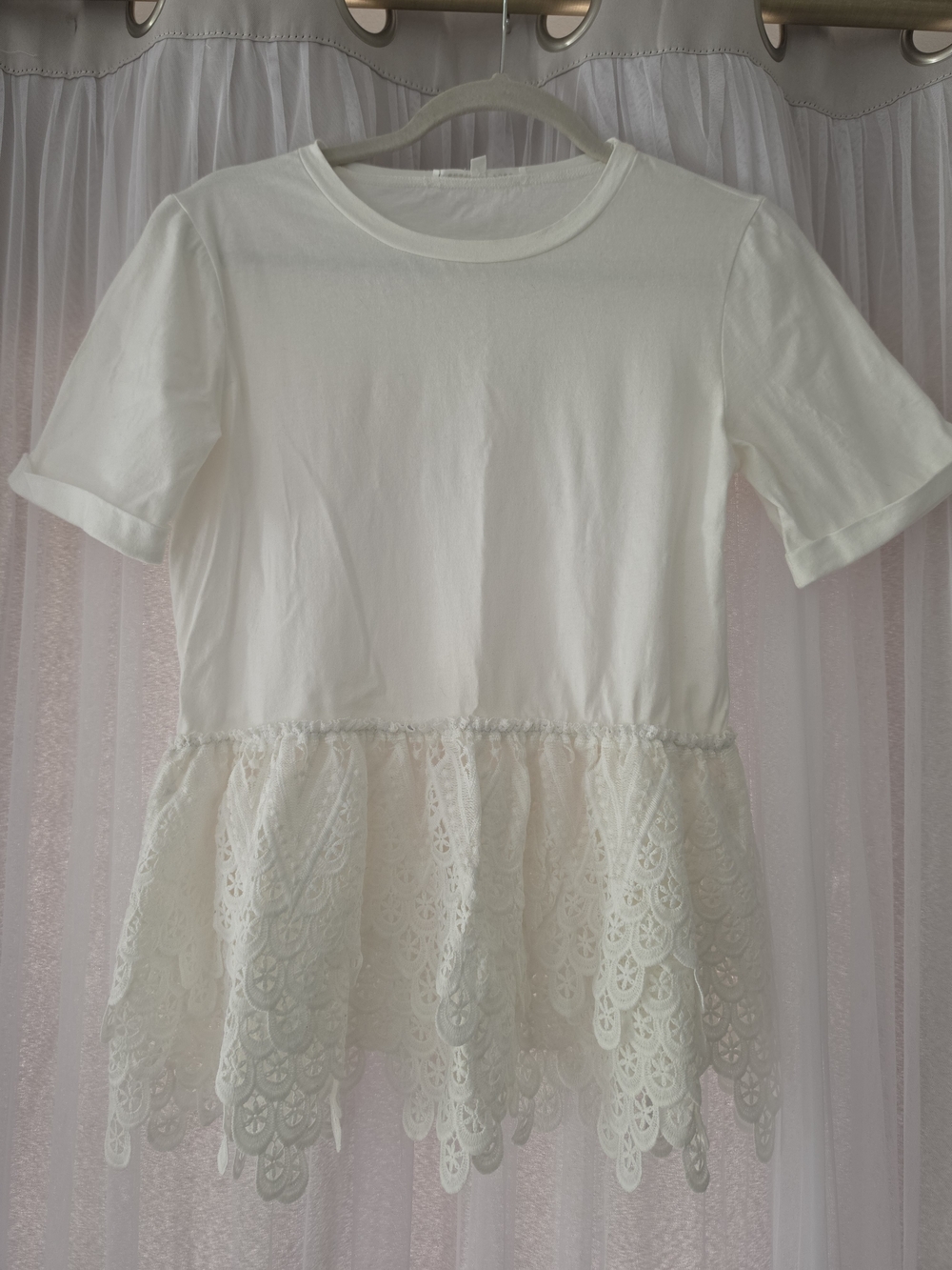 Endless Rose White Short Sleeve Lace Peplum Tee